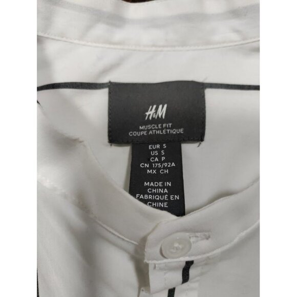 H&M Striped Muscle Fit Short Sleeve Button Up Shirt White/Black Men's Size Small - Picture 6 of 9